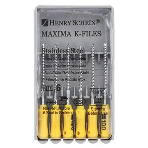 Maxima Hand K-File 21 mm Size 100 Stainless Steel Yellow 6/Pk