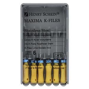 Maxima Hand K-File 21 mm Size 20 Stainless Steel Yellow 6/Pk