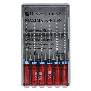 Maxima Hand K-File 25 mm Size 55 Stainless Steel Red 6/Pk