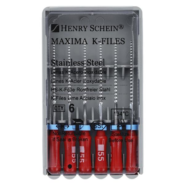 Maxima Hand K-File 25 mm Size 55 Stainless Steel Red 6/Pk