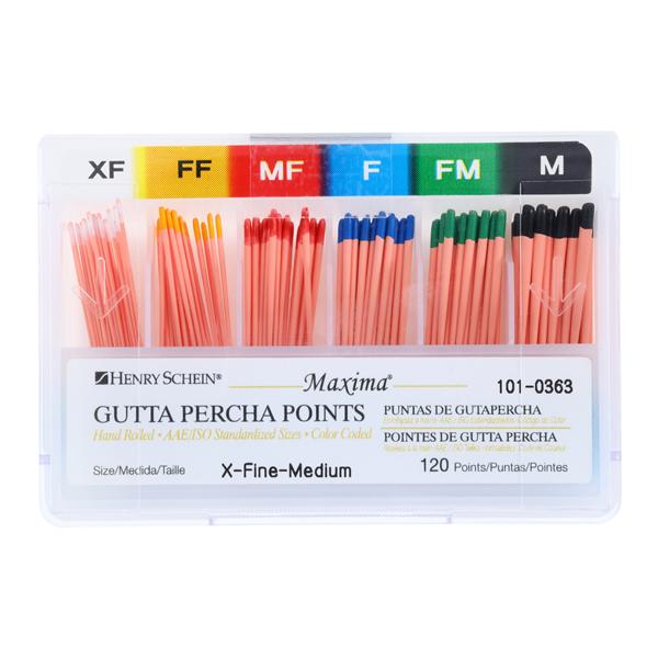 Maxima Hand Rolled Gutta Percha Points X-Fine / Medium 120/Bx