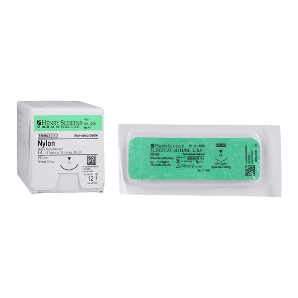 Suture 4-0 Nylon C-6 Black 18" Monofilament 12/Bx