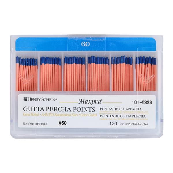 Maxima Hand Rolled Gutta Percha Points Size 60 Blue 120/Bx