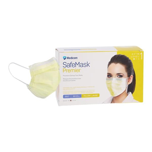 SafeMask Premier Procedure Mask ASTM Level 1 Yellow Adult 50/Bx