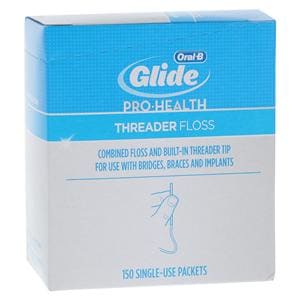 Glide Floss Threader Unwaxed Single Use Packets 150/Ea