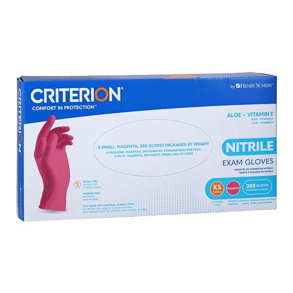 Criterion Aloe + Vitamin E Nitrile Exam Gloves X-Small Magenta Pink Non-Sterile