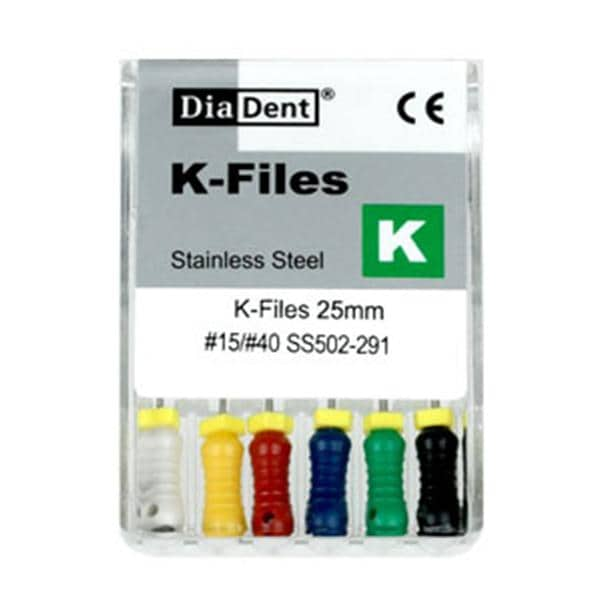 ISO Coded K-File 25 mm Size 15-40 Stainless Steel 6/Pk