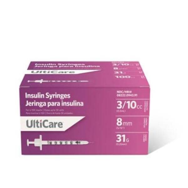 UltiCare Insulin Syringe/Needle 31gx5/16" 3/10mL Fixed Conventional LDS 500/Ca