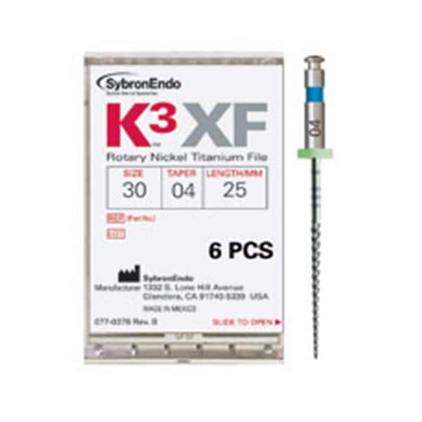 K3XF Rotary File 25 mm Size 30 Nickel Titanium Blue 0.04 6/Pk