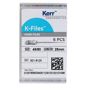 Hand K-File 25 mm Size 45-80 Stainless Steel Assorted 6/Pk