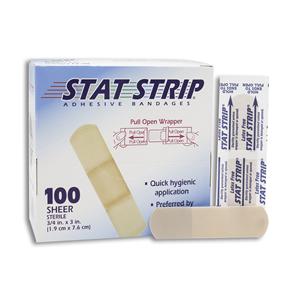 Stat Strip Bandage Adhesive Strip Plastic Film 3/4x3" Sheer 100/Bx