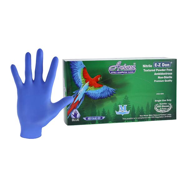 Avianz EZ Don Exam Gloves Medium Blue Non-Sterile