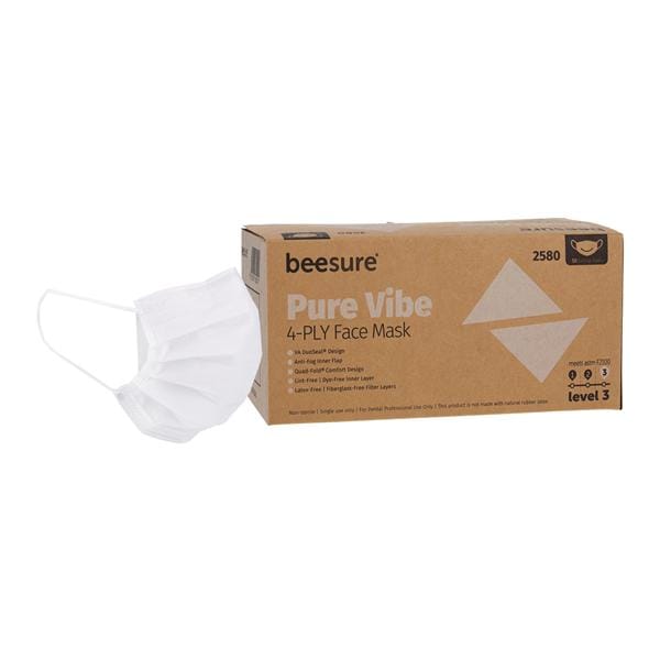 BeeSure Vibe Masque Bande auriculaire Antibuée ASTM niveau 3 Blanc  50/boîte