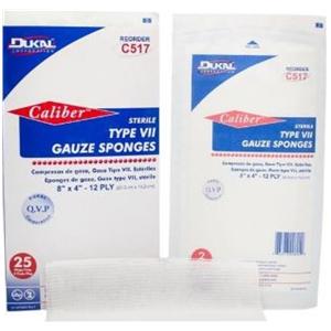 100% Cotton Gauze Type VII Sponge 8x4" 12 Ply Sterile LF