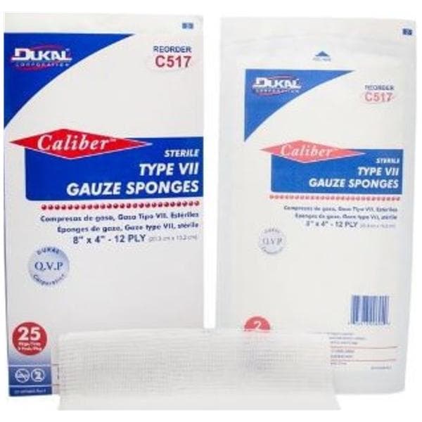 100% Cotton Gauze Type VII Sponge 8x4" 12 Ply Sterile LF