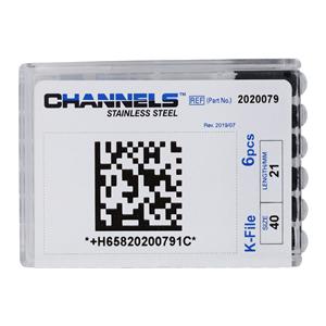 Channels Hand K-File 21 mm Size 40 Stainless Steel Black 6/Pk