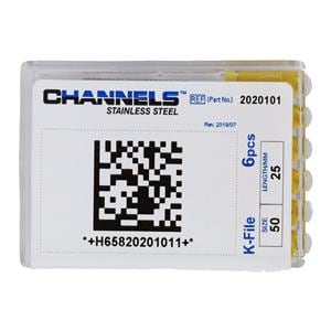 Channels Hand K-File 25 mm Size 50 Stainless Steel Yellow 6/Pk