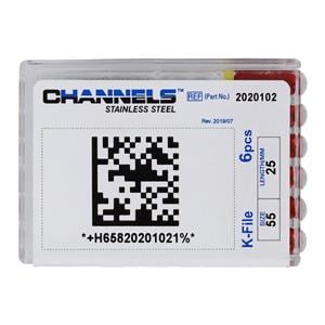 Channels Hand K-File 25 mm Size 55 Stainless Steel Red 6/Pk