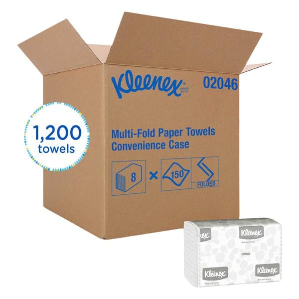 Kleenex Serviette Mains 9,2 po x 9,4 po Plis multiples Blanc 8 paquets/caisse