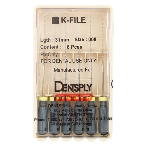 Hand K-File 31 mm Size 8 Stainless Steel Grey 6/Pk