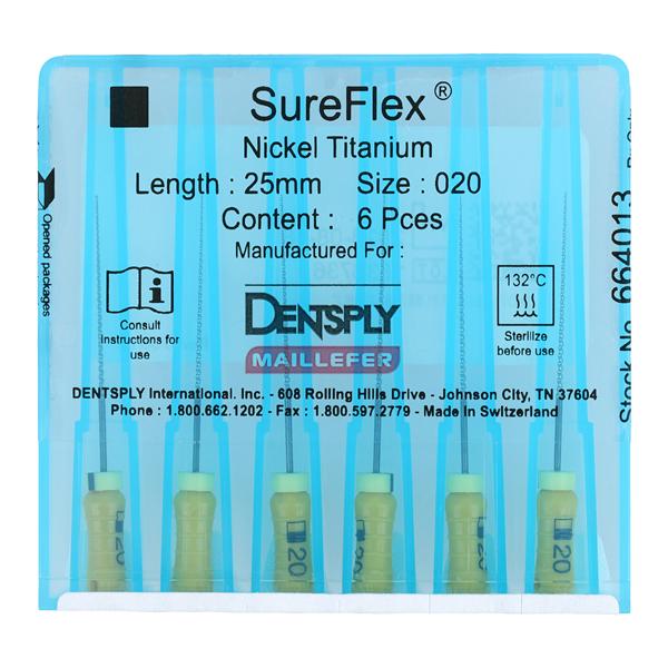 SureFlex Hand File 25 mm Size 20 Nickel Titanium Yellow 6/Pk