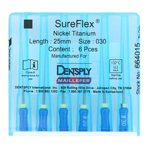 SureFlex Hand File 25 mm Size 30 Nickel Titanium Blue 6/Pk