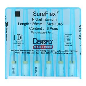 SureFlex Hand File 25 mm Size 45 Nickel Titanium White 6/Pk