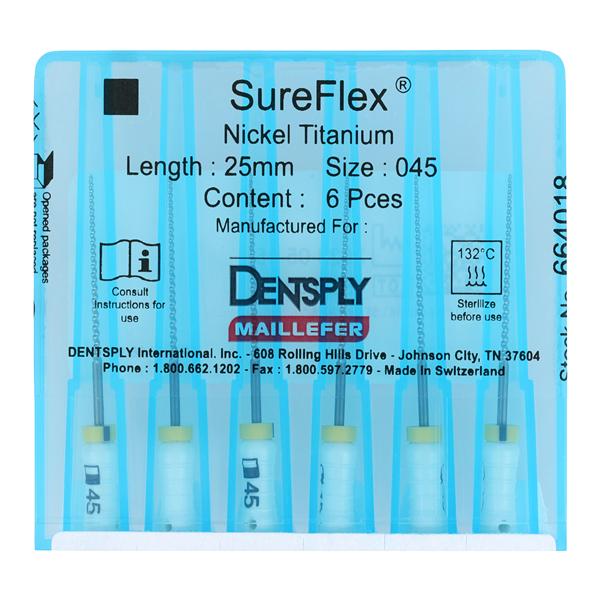 SureFlex Hand File 25 mm Size 45 Nickel Titanium White 6/Pk