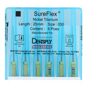 SureFlex Hand File 25 mm Size 50 Nickel Titanium Yellow 6/Pk