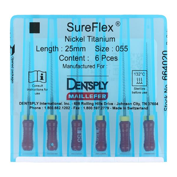 SureFlex Hand File 25 mm Size 55 Nickel Titanium Red 6/Pk