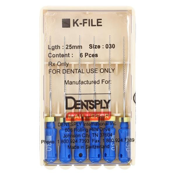 Hand K-File 25 mm Size 30 Stainless Steel Blue 6/Pk