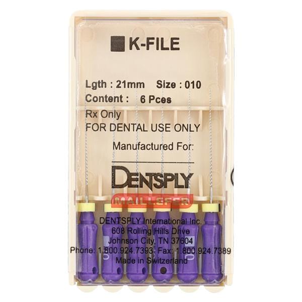 Hand K-File 21 mm Size 10 Stainless Steel Purple 6/Pk