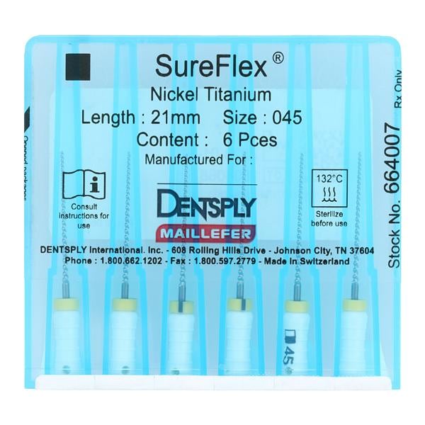 SureFlex Hand File 21 mm Size 45 Nickel Titanium White 6/Pk