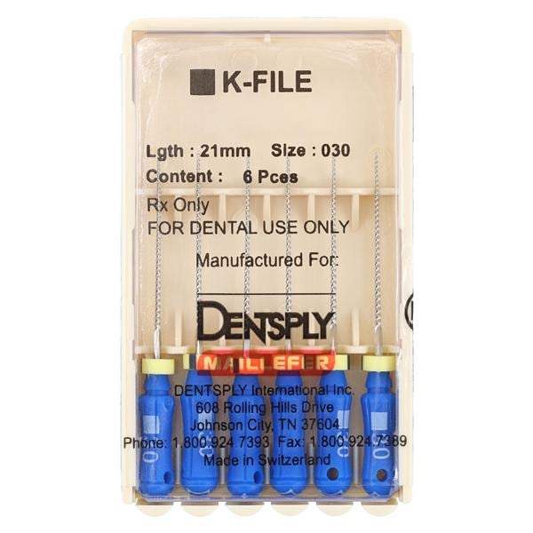 Hand K-File 21 mm Size 30 Stainless Steel Blue 6/Pk