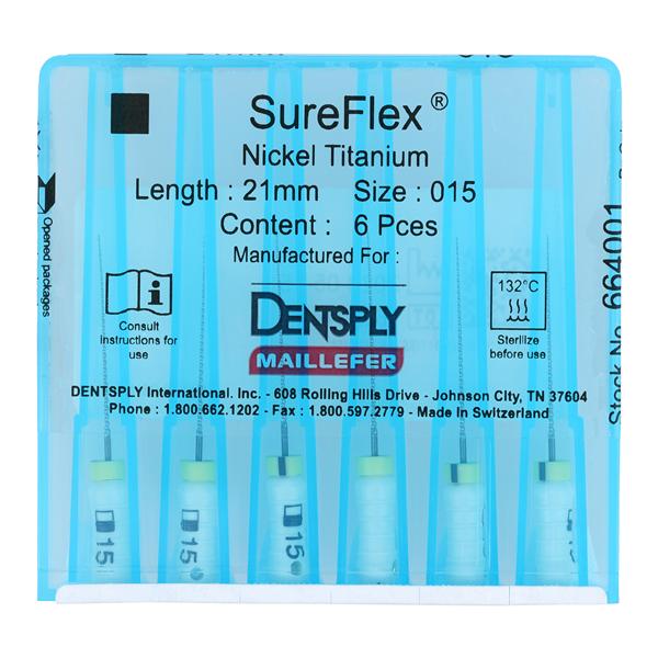 SureFlex Hand File 21 mm Size 15 Nickel Titanium White 6/Pk