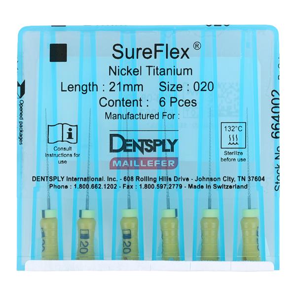 SureFlex Hand File 21 mm Size 20 Nickel Titanium Yellow 6/Pk