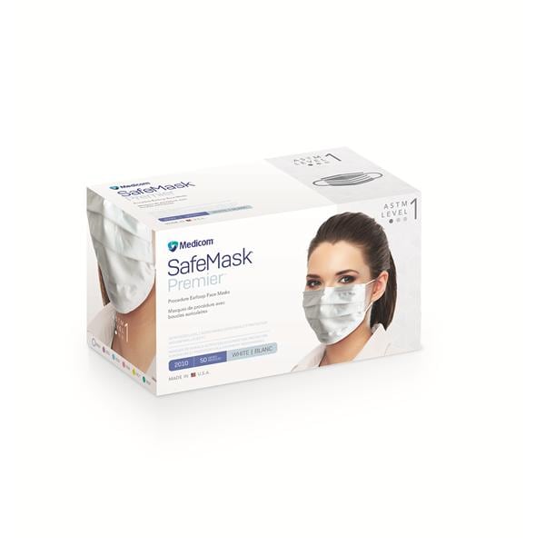 SafeMask Premier Earloop Face Mask ASTM Level 1 White 50/Bx