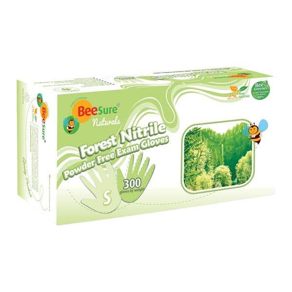 BeeSure Naturals Forest Nitrile Gloves Latex-Free Small Non-Sterile Green 300/Bx