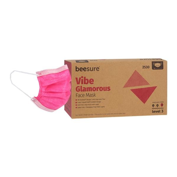 BeeSure Vibe Earloop Face Mask ASTM Level 3 Pink 50/Bx