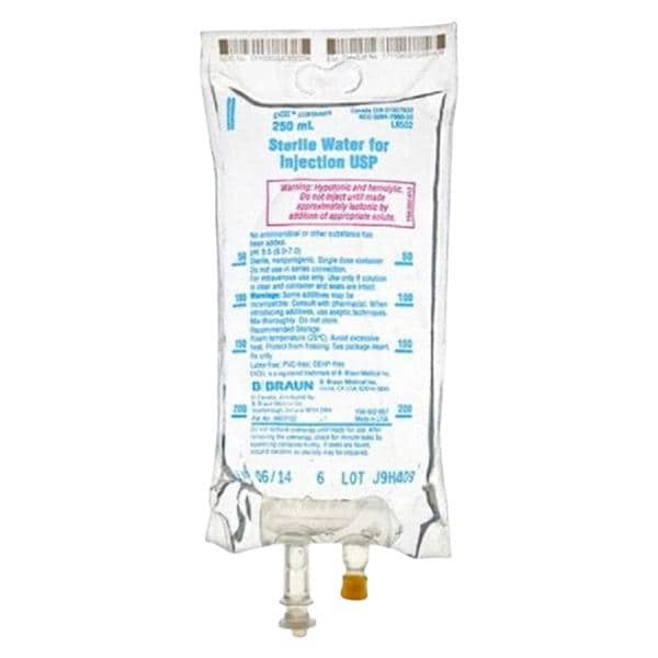 Water IV Injection Solution 250mL Non-DEHP/Non-PVC Strl Plstc Inj Cntnr Ea, 24 EA/CA