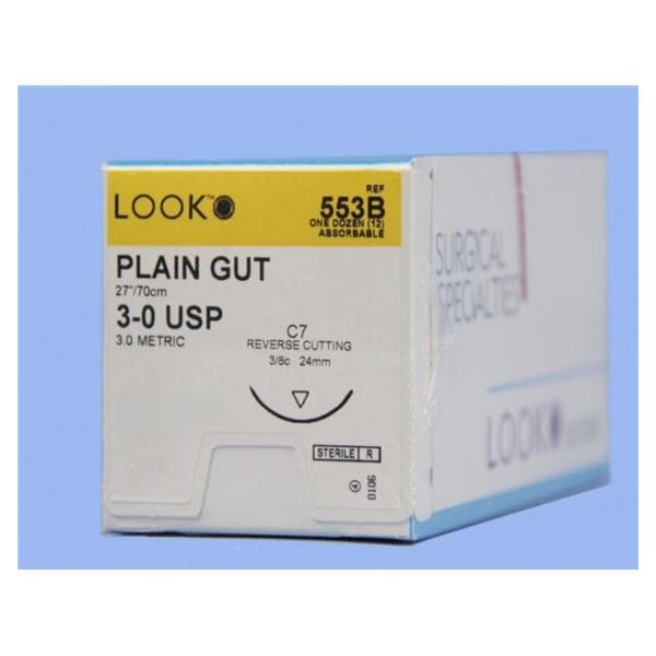 Suture 3-0 Plain Gut C-7 Beige 27" Monofilament 12/Bx