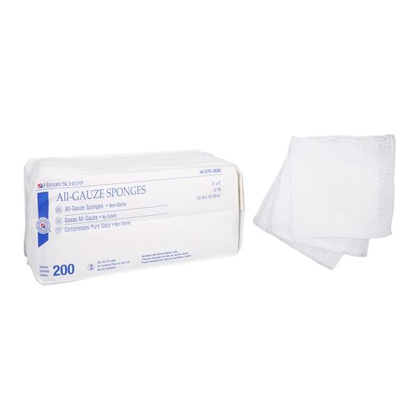 100% Cotton All-Gauze Sponge 4x4" 12 Ply Non-Sterile Square LF