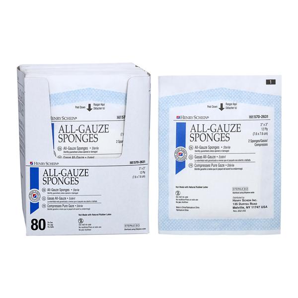 100% Cotton Sponge Gauze 3x3" Sterile, 30 BX/CA