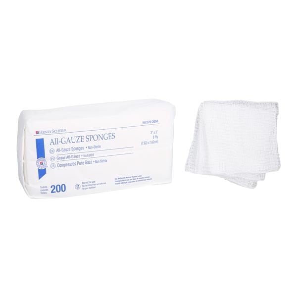 100% Cotton All-Gauze Sponge 3x3" 8 Ply Non-Sterile LF