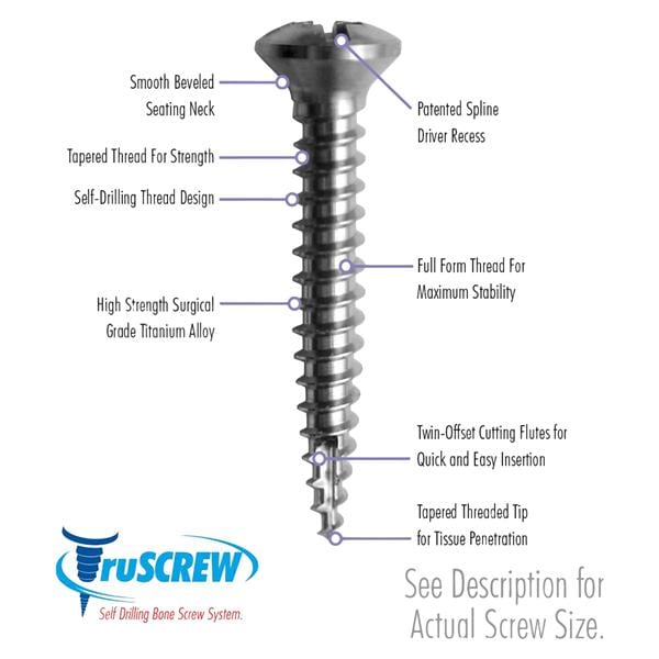 truSCREW Bone Screw 3 mm Head 12 mm 2 mm 5/Pk