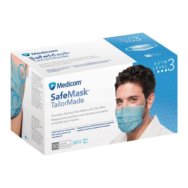 Safe+Mask TailorMade Earloop Face Mask ASTM Level 3 Blue 50/Bx