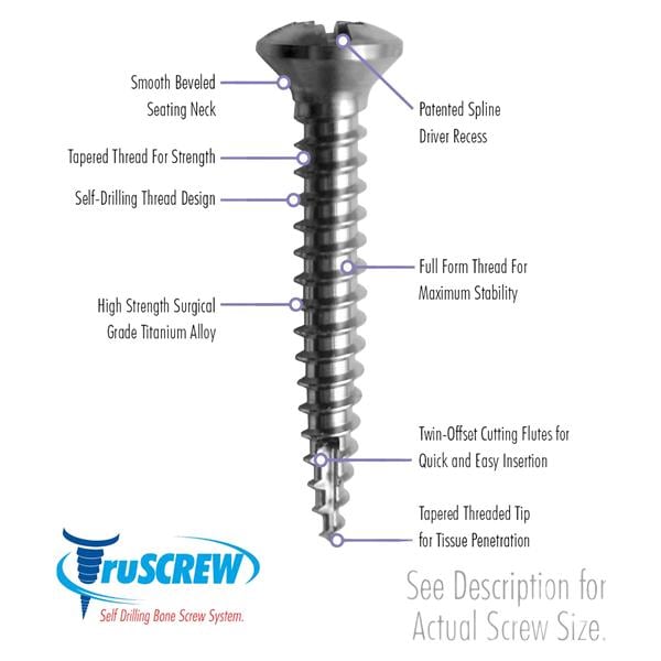 truSCREW Bone Screw 3 mm Head 10.5 mm 2 mm 5/Pk