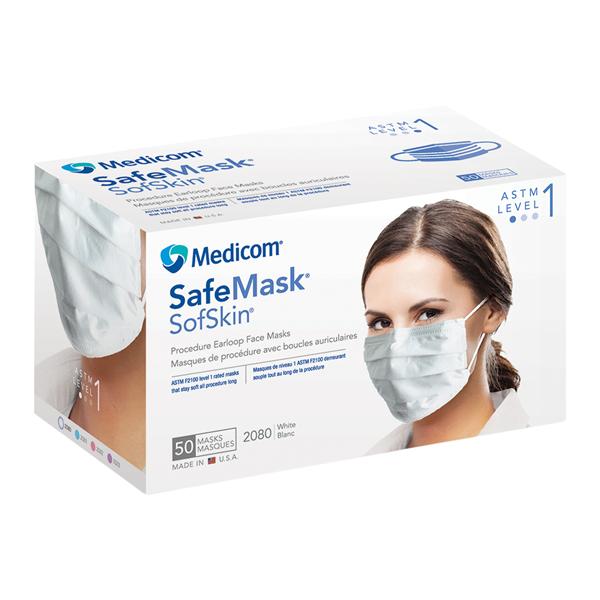 SafeMask Sofskin Earloop Face Mask ASTM Level 1 White 50/Bx