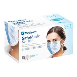 SafeMask Sofskin Earloop Face Mask ASTM Level 1 Blue 50/Bx