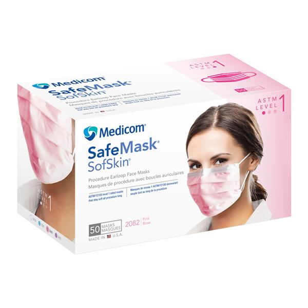 SafeMask Sofskin Earloop Face Mask ASTM Level 1 Pink 50/Bx